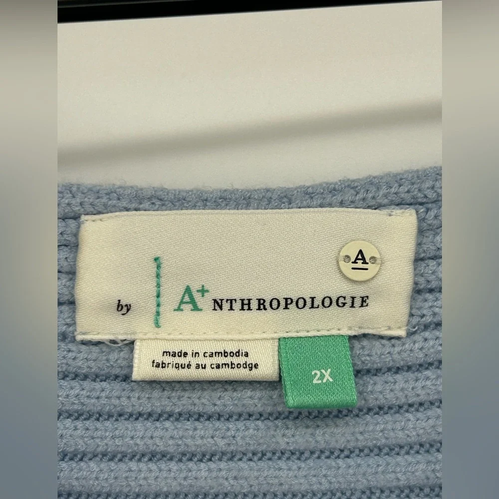 Anthropologie Kendall Cropped Ribbed Knit Boatneck Pullover Blue Women's Size 2X